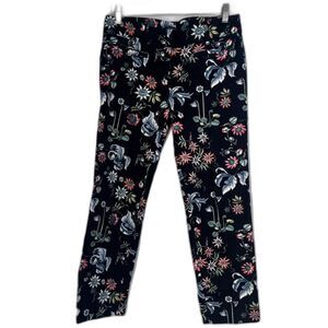 Ann Taylor Navy Floral Print Devin Fit Cotton Ankle Pant Garden Party Size 2/SM